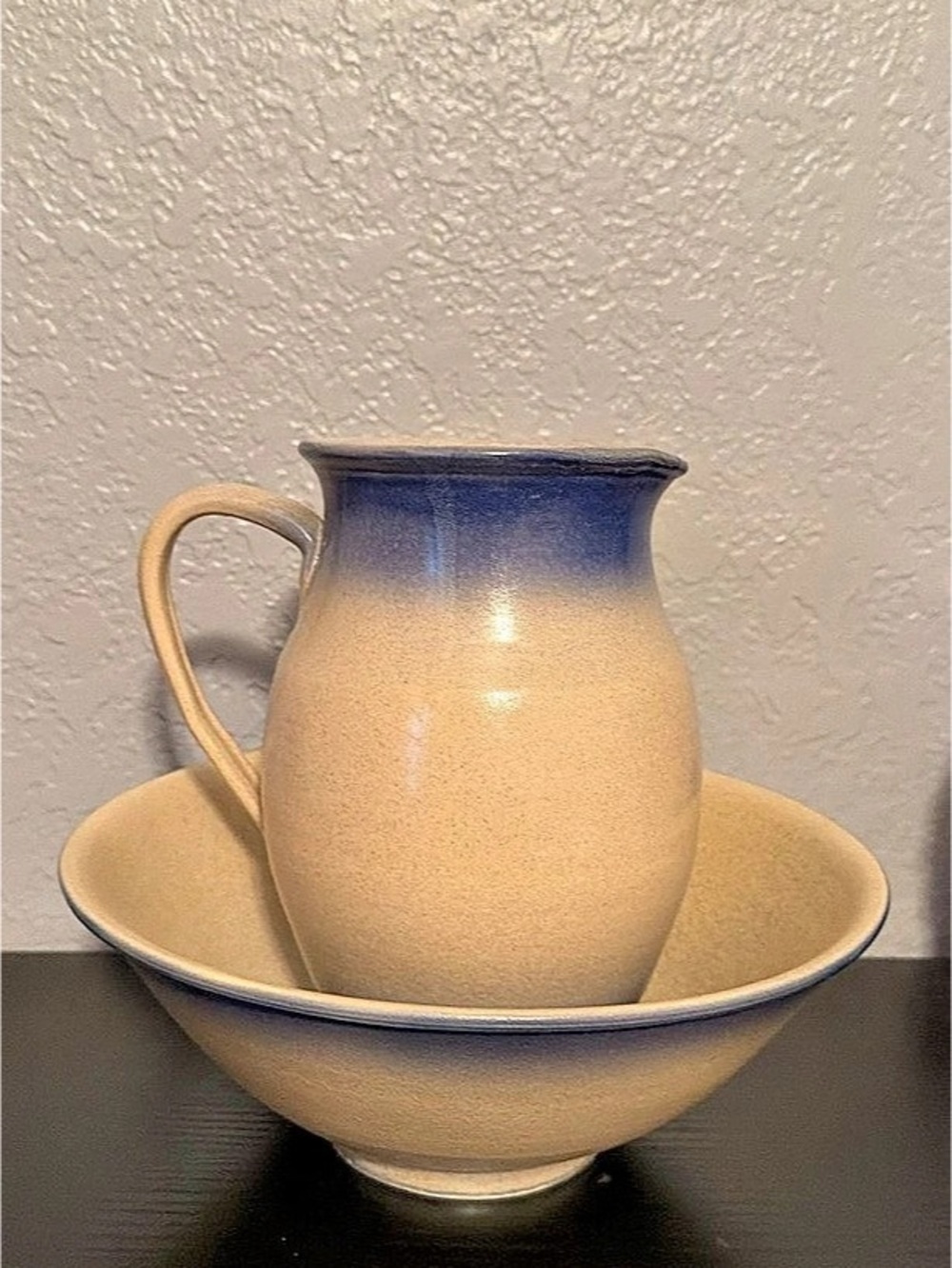 Blue & Cream Ceramic Pitcher and Bowl Set